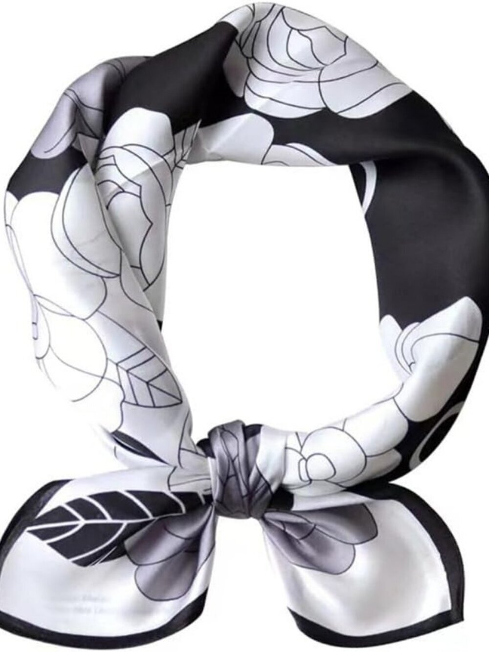 Women's Black white Camelli Square Scarf for Hair Digital Printed Headscarf Silk